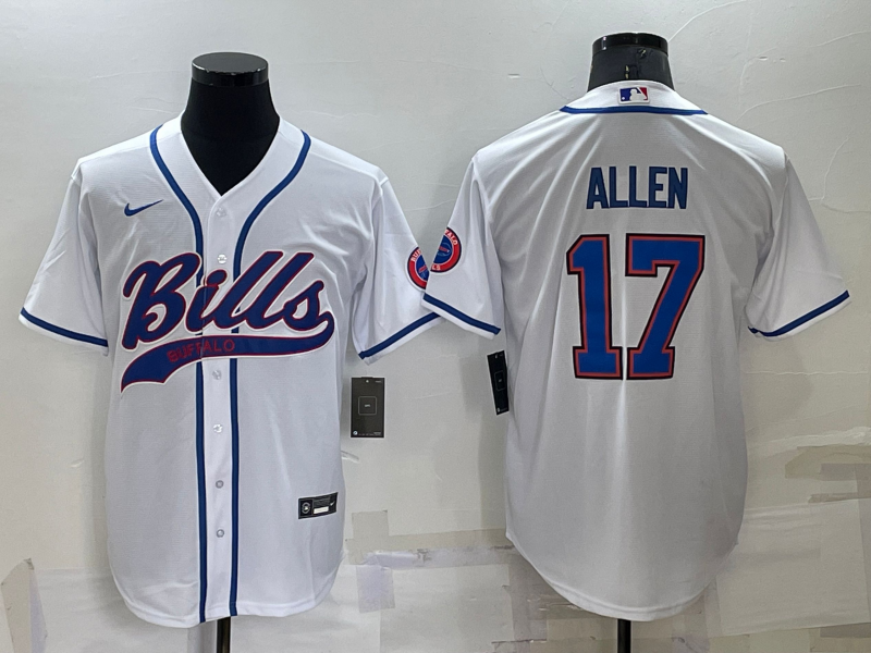 Men's Buffalo Bills #17 Josh Allen White Cool Base Stitched Baseball Jersey